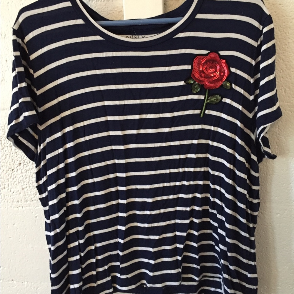 Aeropostale Embroidered Rose Striped Top